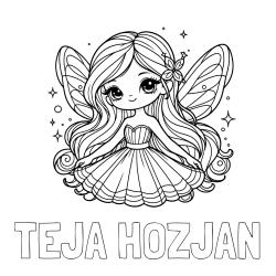 Online izdelana pobarvanka - Pobarvanka imena TEJA HOZJAN in pobarvanka ljubke in nasmejane čarobne vile