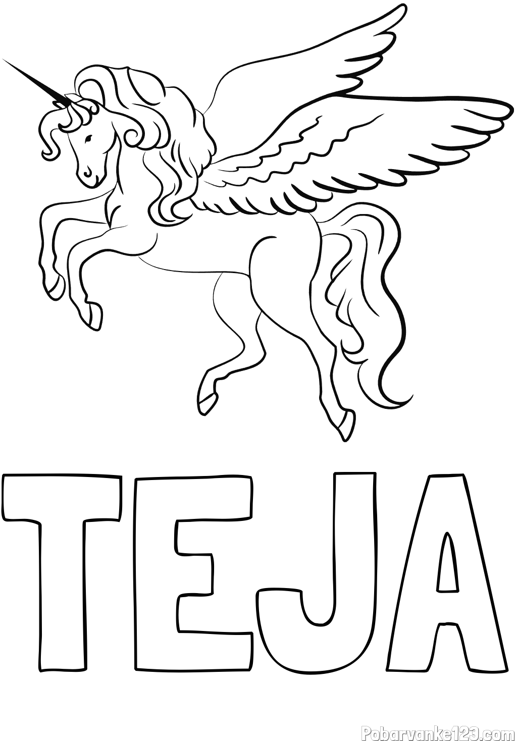 Pobarvanka imena TEJA in lepa pobarvanka samoroga