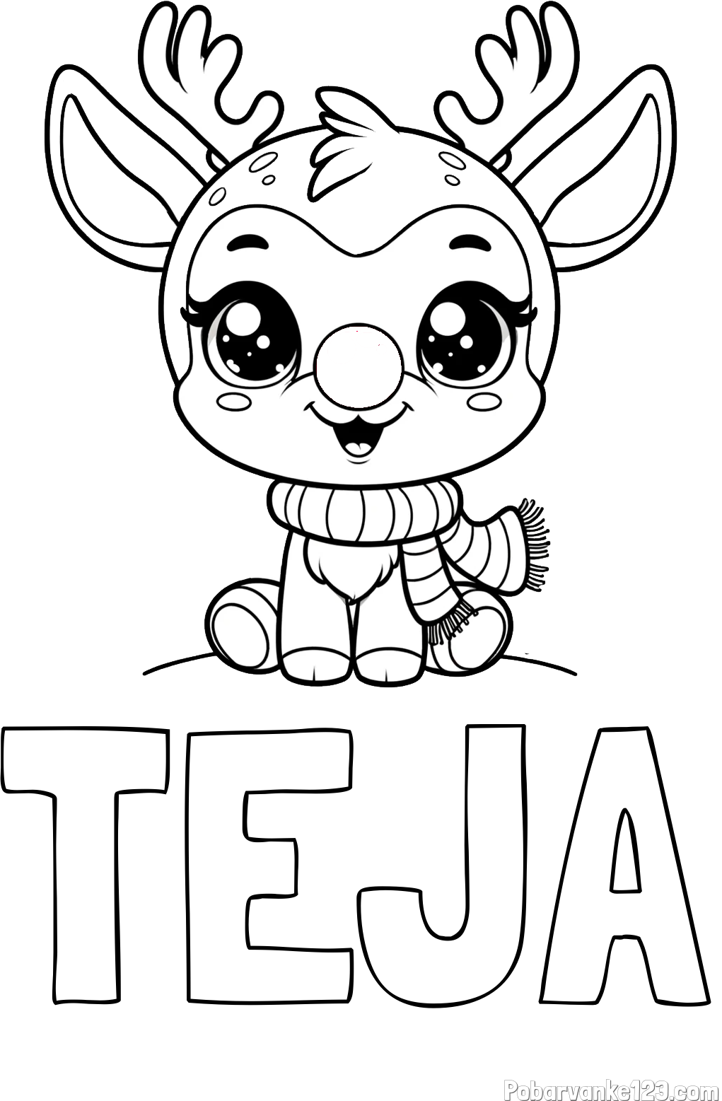 Pobarvanka imena TEJA in otroška pobarvanka jelenčka Rudolfa s šalom okoli vratu