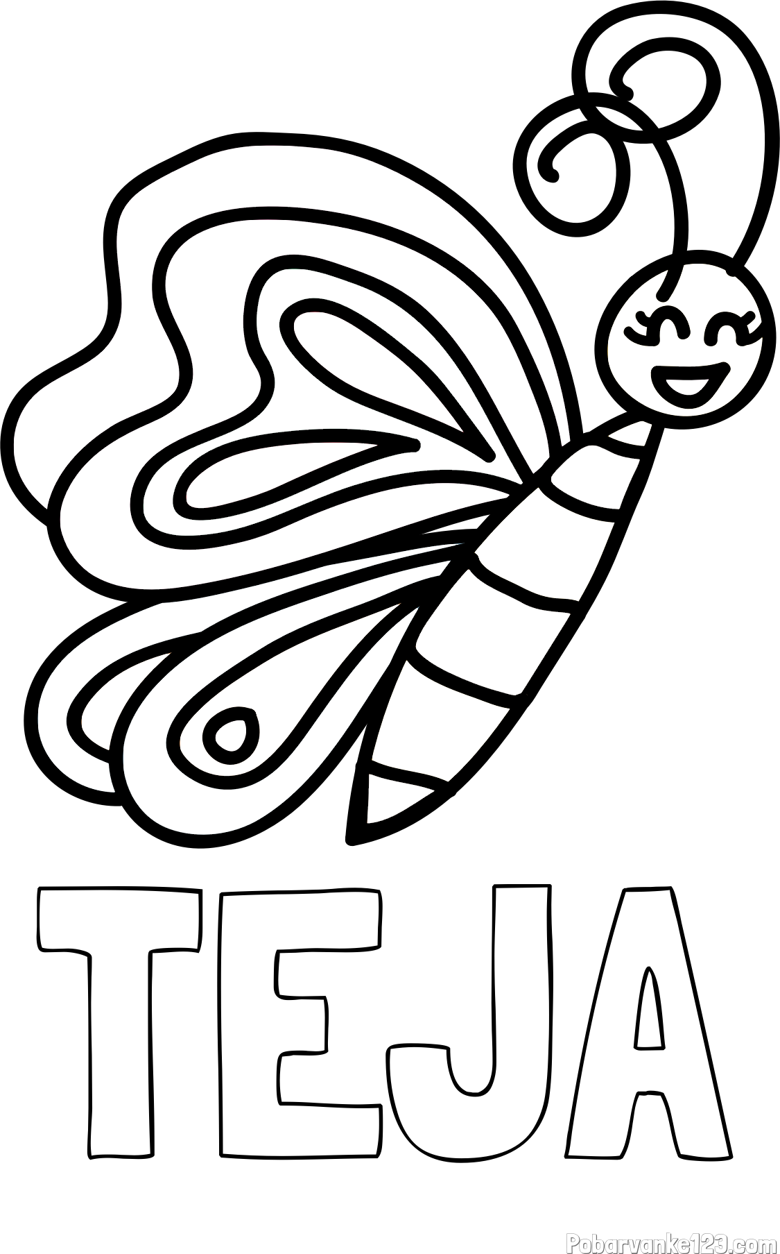 Pobarvanka imena TEJA in pobarvanka ljubkega metulja