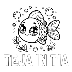Online izdelana pobarvanka - Pobarvanka imena TEJA IN TIA in pobarvanka prisrčne ribice