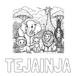 Online izdelana pobarvanka - Pobarvanka imena TEJAINJA in pobarvanka ljubkih živali
