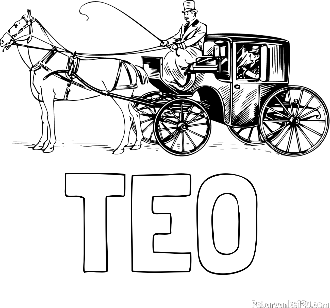 Pobarvanka imena TEO in pobarvanka konja in kočije