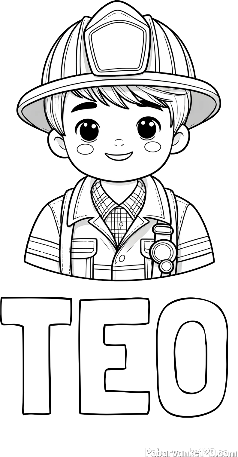 Pobarvanka imena TEO in pobarvanka mladega gasilca