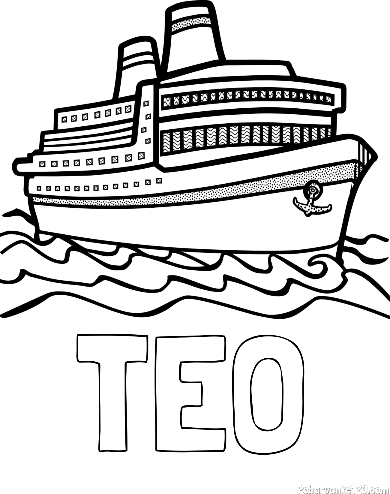 Pobarvanka imena TEO in pobarvanka velike potniške ladje