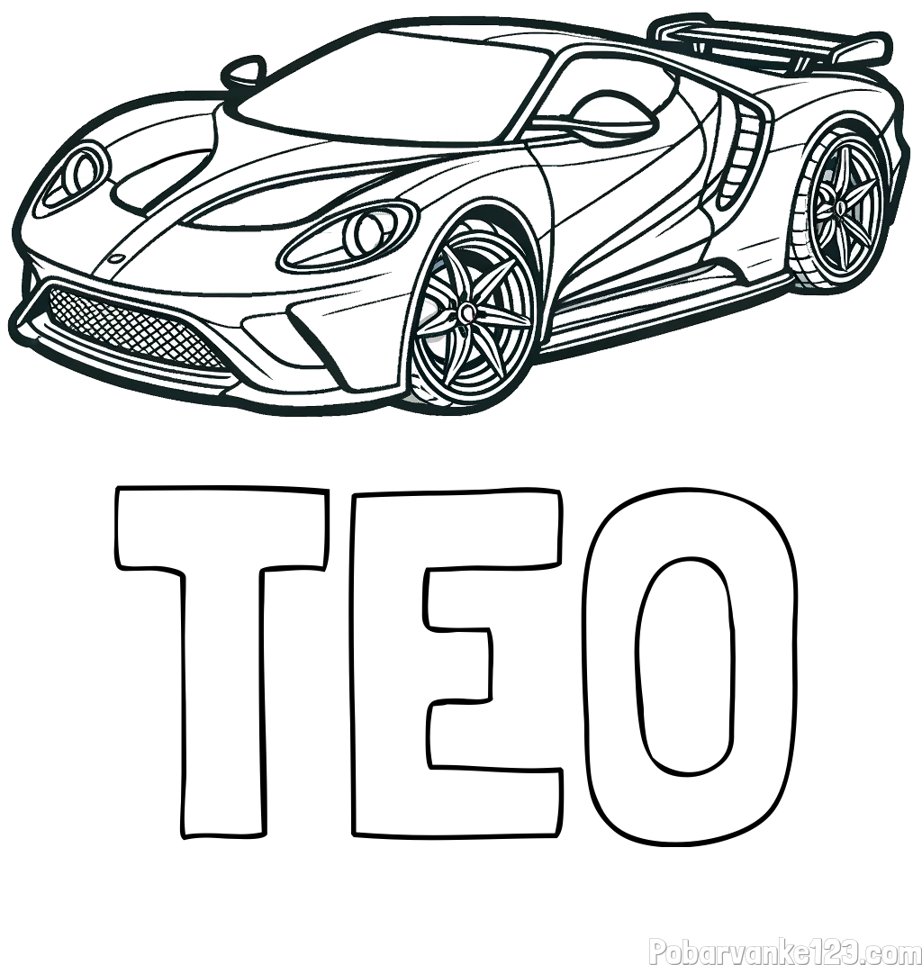 Pobarvanka imena TEO in Športni avtomobil