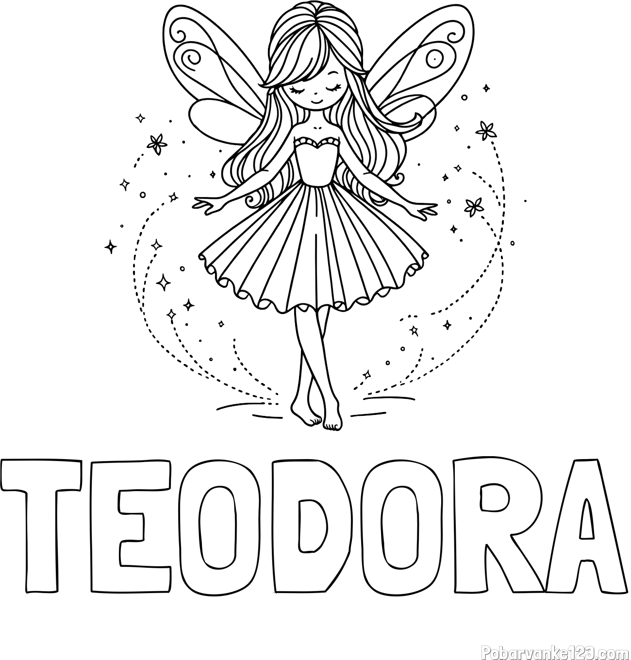 Pobarvanka imena TEODORA in pobarvanka ljubke čarobne vile