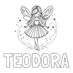 Online izdelana pobarvanka - Pobarvanka imena TEODORA in pobarvanka ljubke čarobne vile