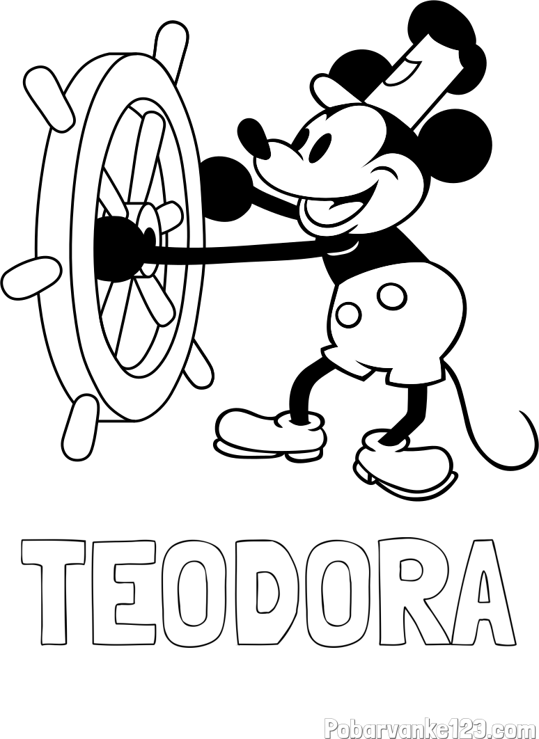 Pobarvanka imena TEODORA in pobarvanka Miki Miške (Mickey Mouse)