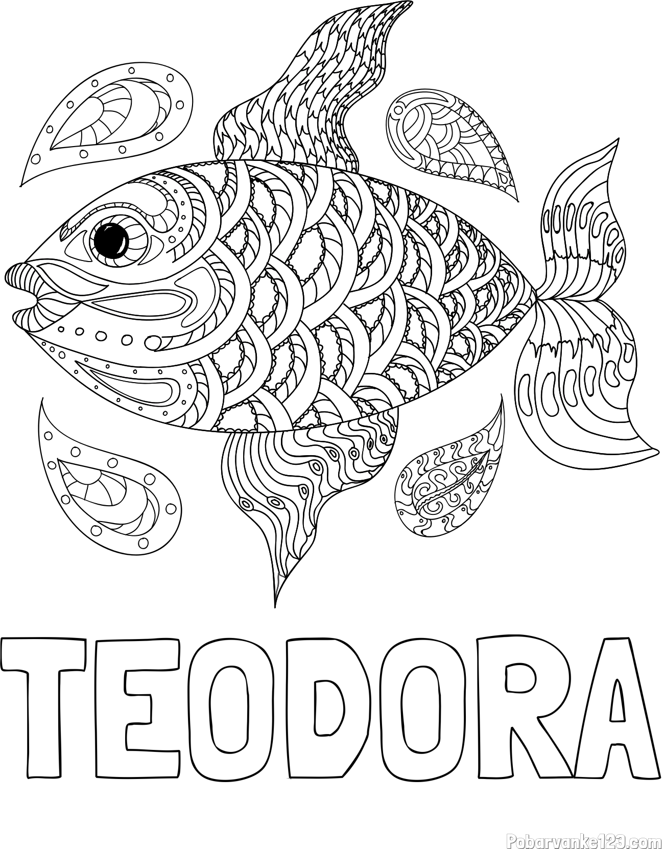 Pobarvanka imena TEODORA in pobarvanka pisane ribe