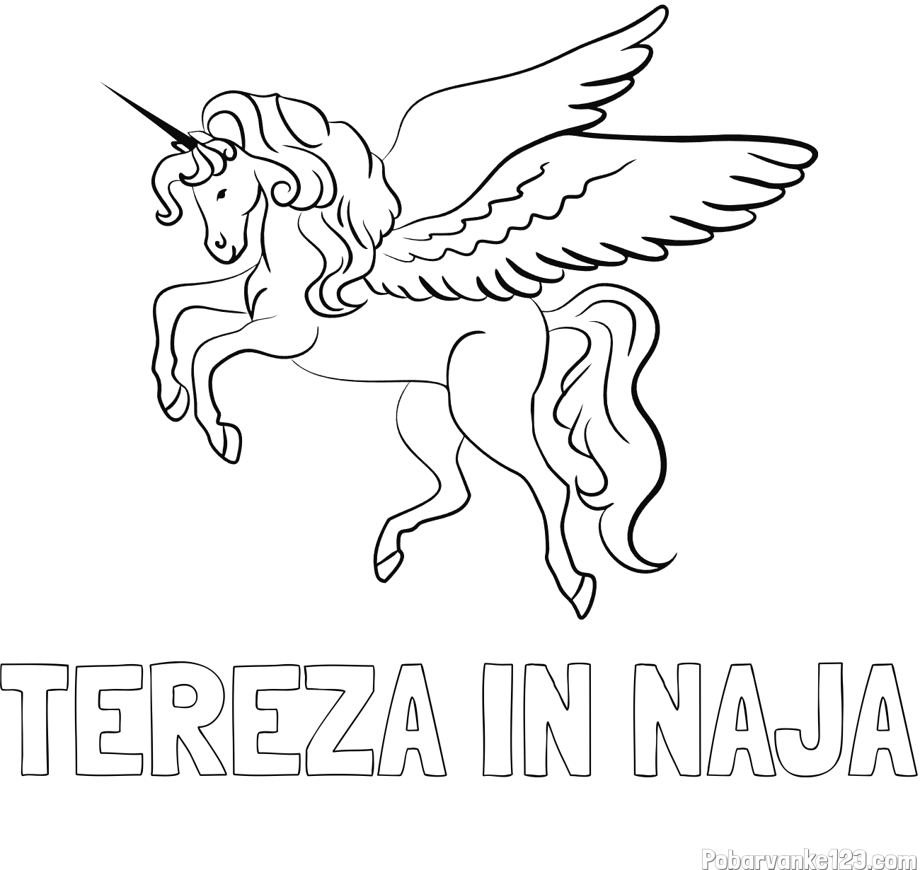 Pobarvanka imena TEREZA IN NAJA in lepa pobarvanka samoroga