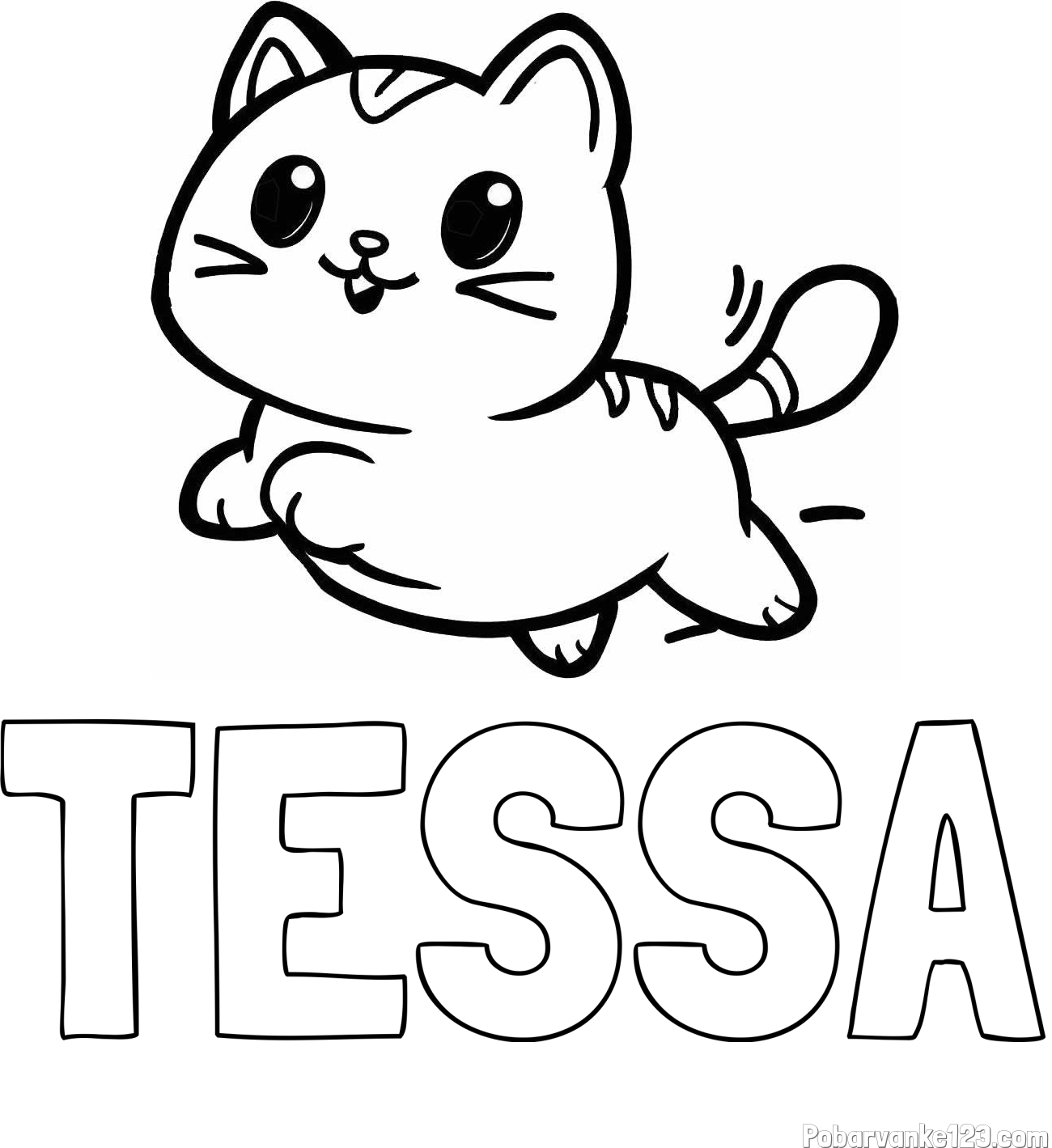 Pobarvanka imena TESSA in pobarvanka prikupne mačke med tekom