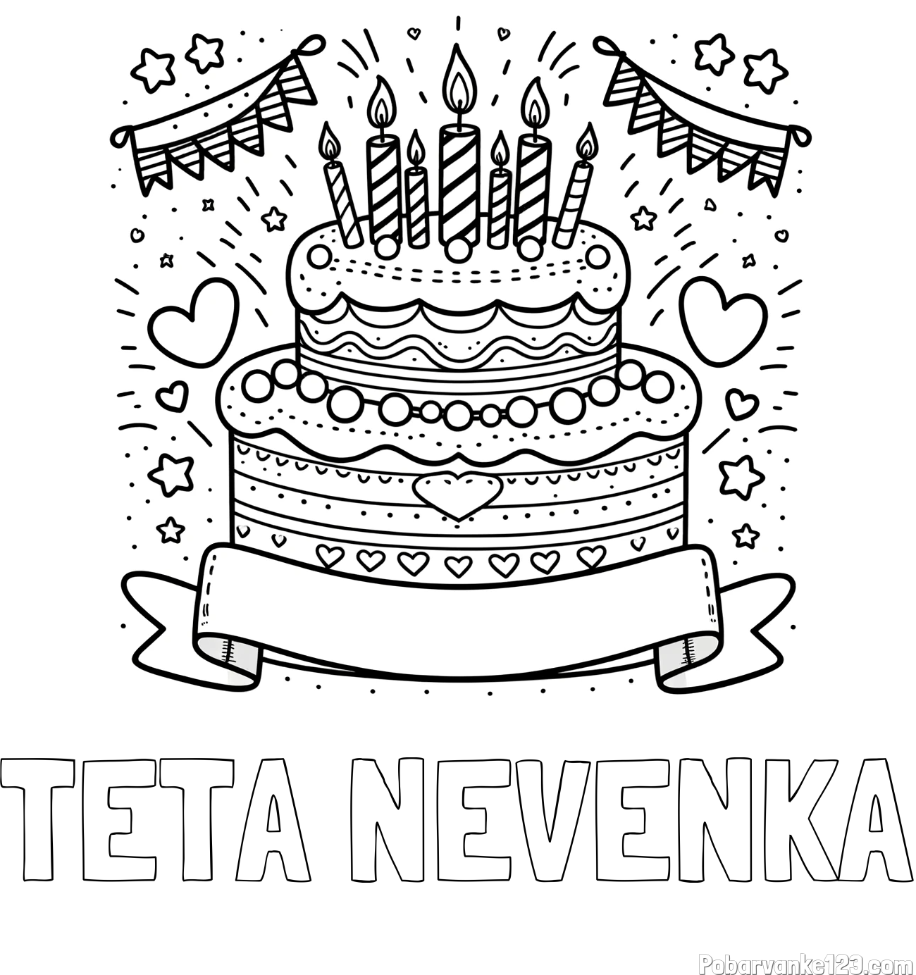 Pobarvanka imena TETA NEVENKA in pobarvanka velike torte za rojstni dan