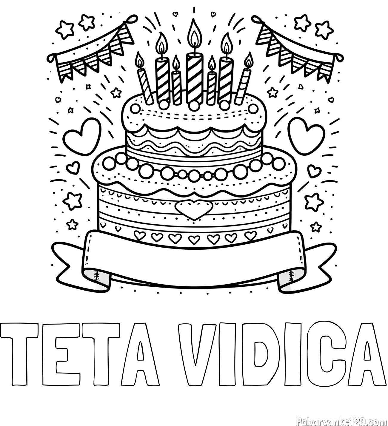 Pobarvanka imena TETA VIDICA in pobarvanka velike torte za rojstni dan