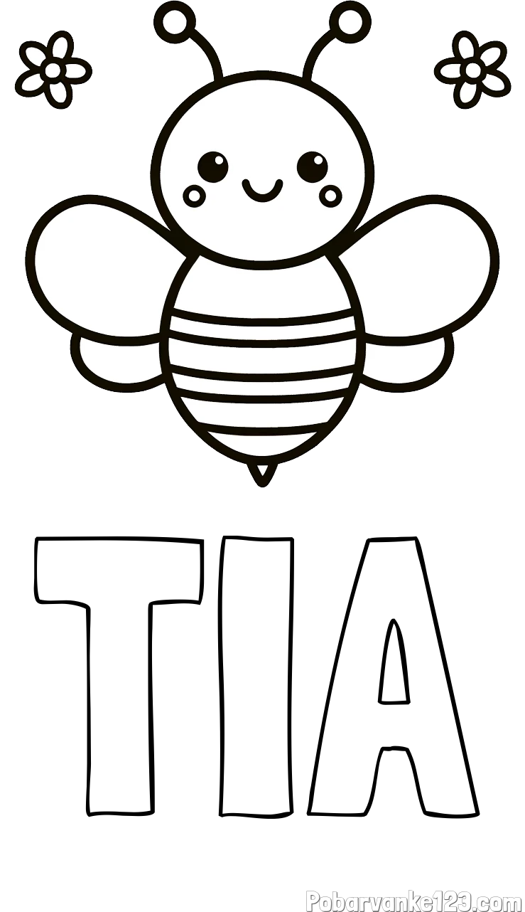 Pobarvanka imena TIA in otroška pobarvanka čebele