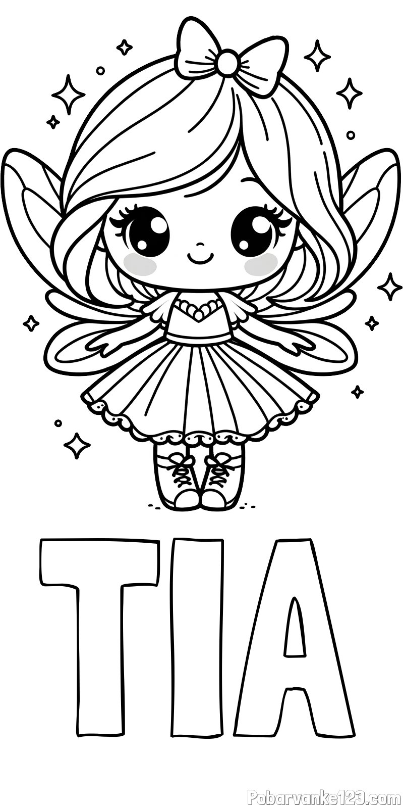 Pobarvanka imena TIA in pobarvanka čarobne vile z ljubkim obrazom
