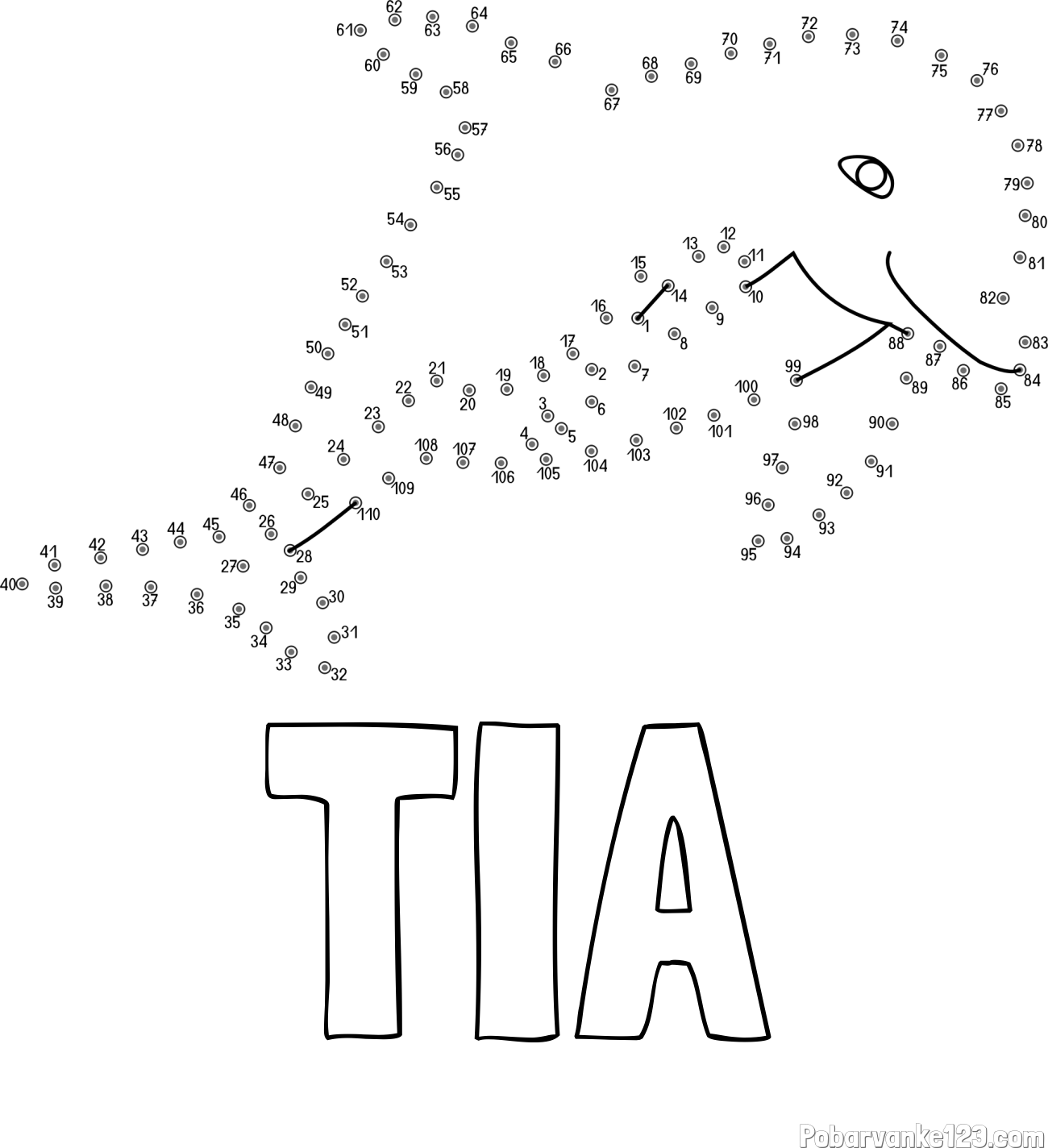 Pobarvanka imena TIA in pobarvanka delfina - poveži številke