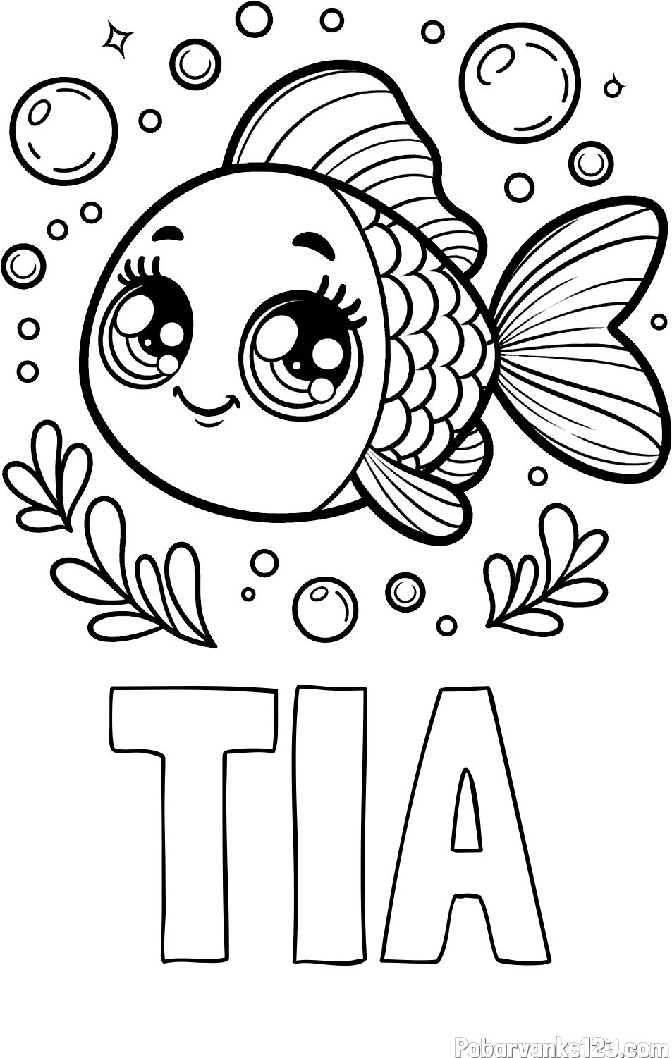 Pobarvanka imena TIA in pobarvanka prisrčne ribice