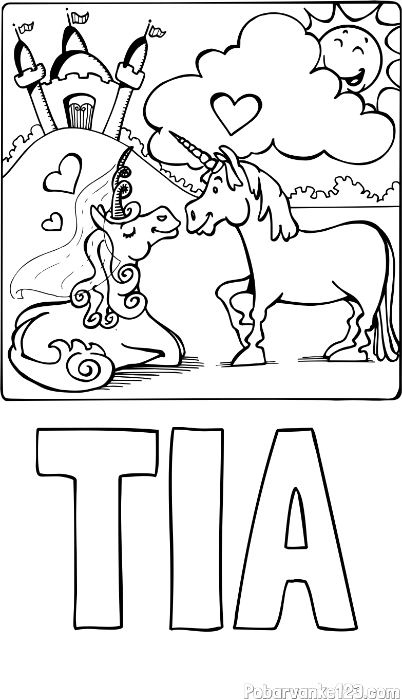 Pobarvanka imena TIA in pobarvanka zaljubljenih samorogov