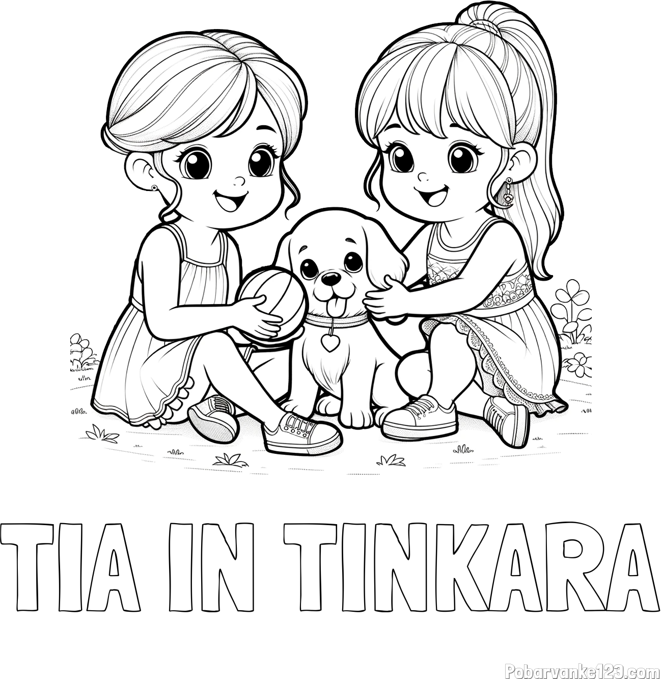 Pobarvanka imena TIA IN TINKARA in pobarvanka prijateljic s kužkom
