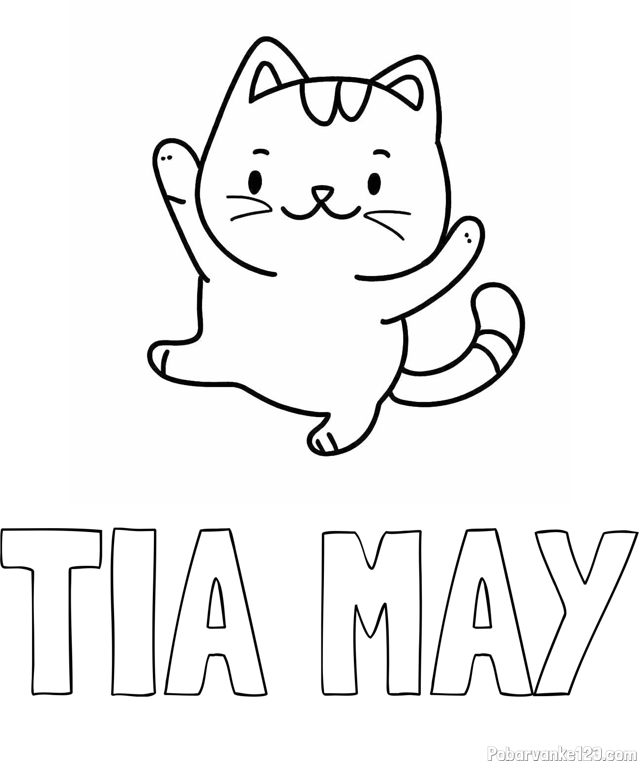 Pobarvanka imena TIA MAY in pobarvanka razigrane mačke