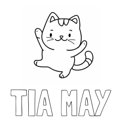 Online izdelana pobarvanka - Pobarvanka imena TIA MAY in pobarvanka razigrane mačke