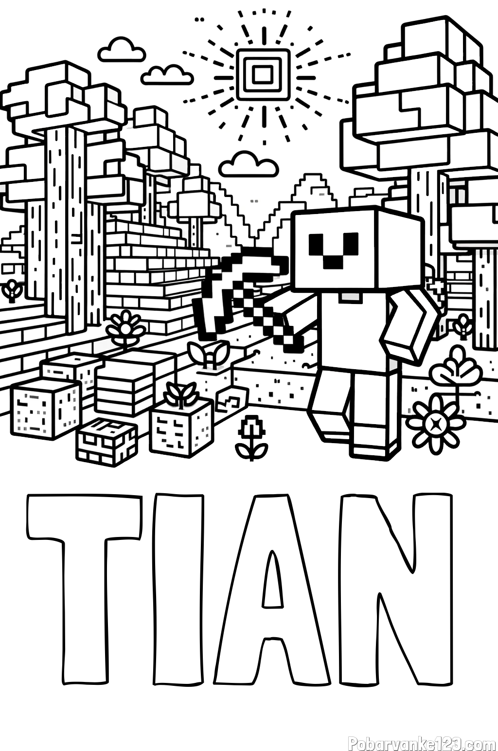 Pobarvanka imena TIAN in pobarvanka Minecraft sveta