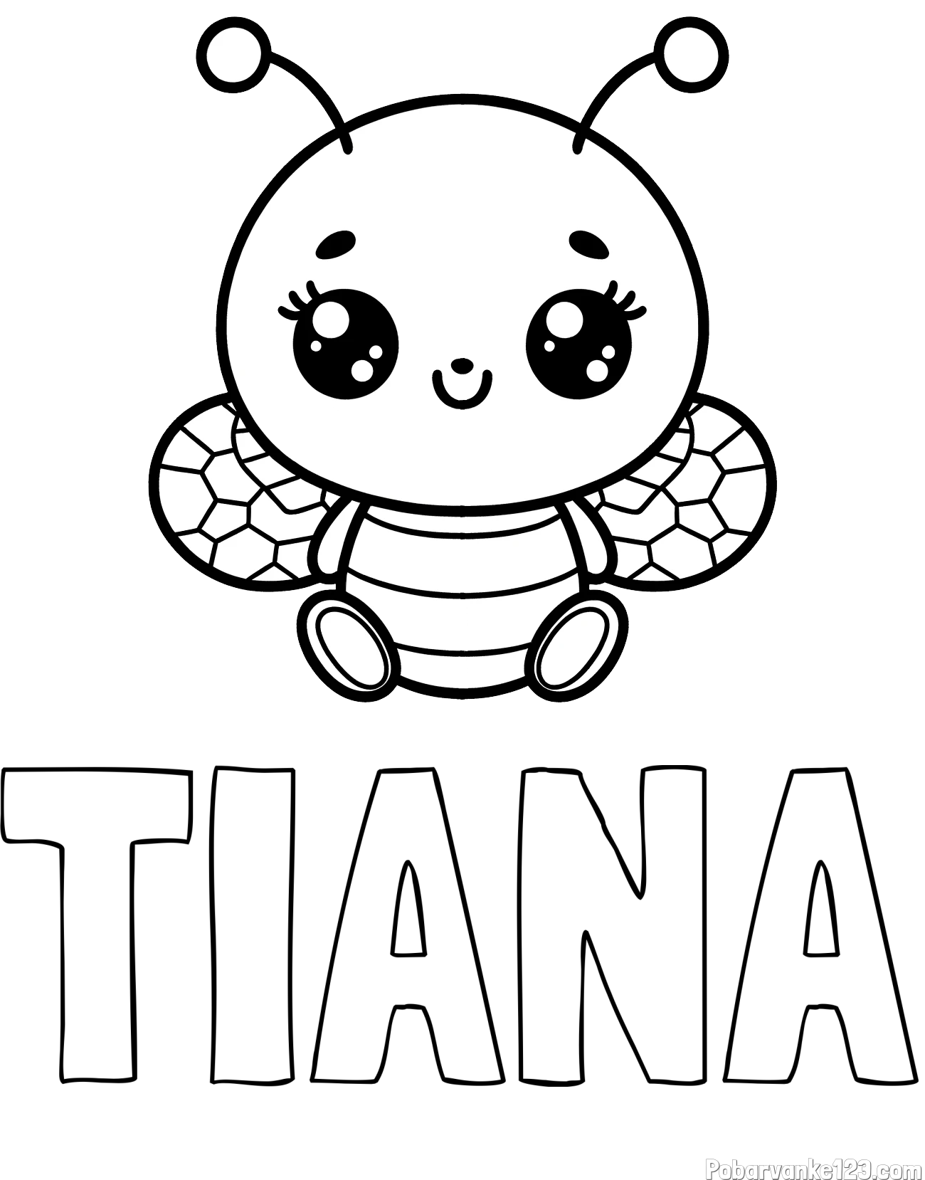 Pobarvanka imena TIANA in otroška pobarvanka ljubke čebele