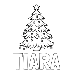 Pobarvanka imena TIARA in pobarvanka božične jelke z božično zvezdico in bunkicami