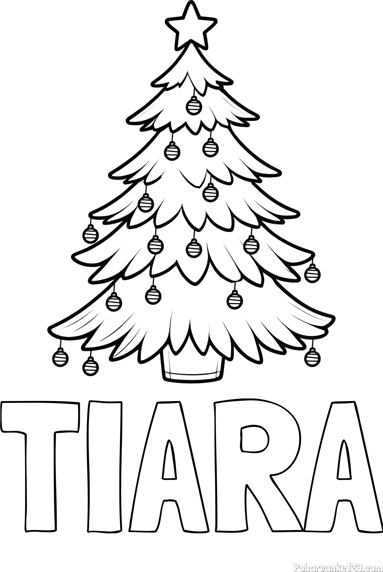 Pobarvanka imena TIARA in pobarvanka božične jelke z božično zvezdico in bunkicami