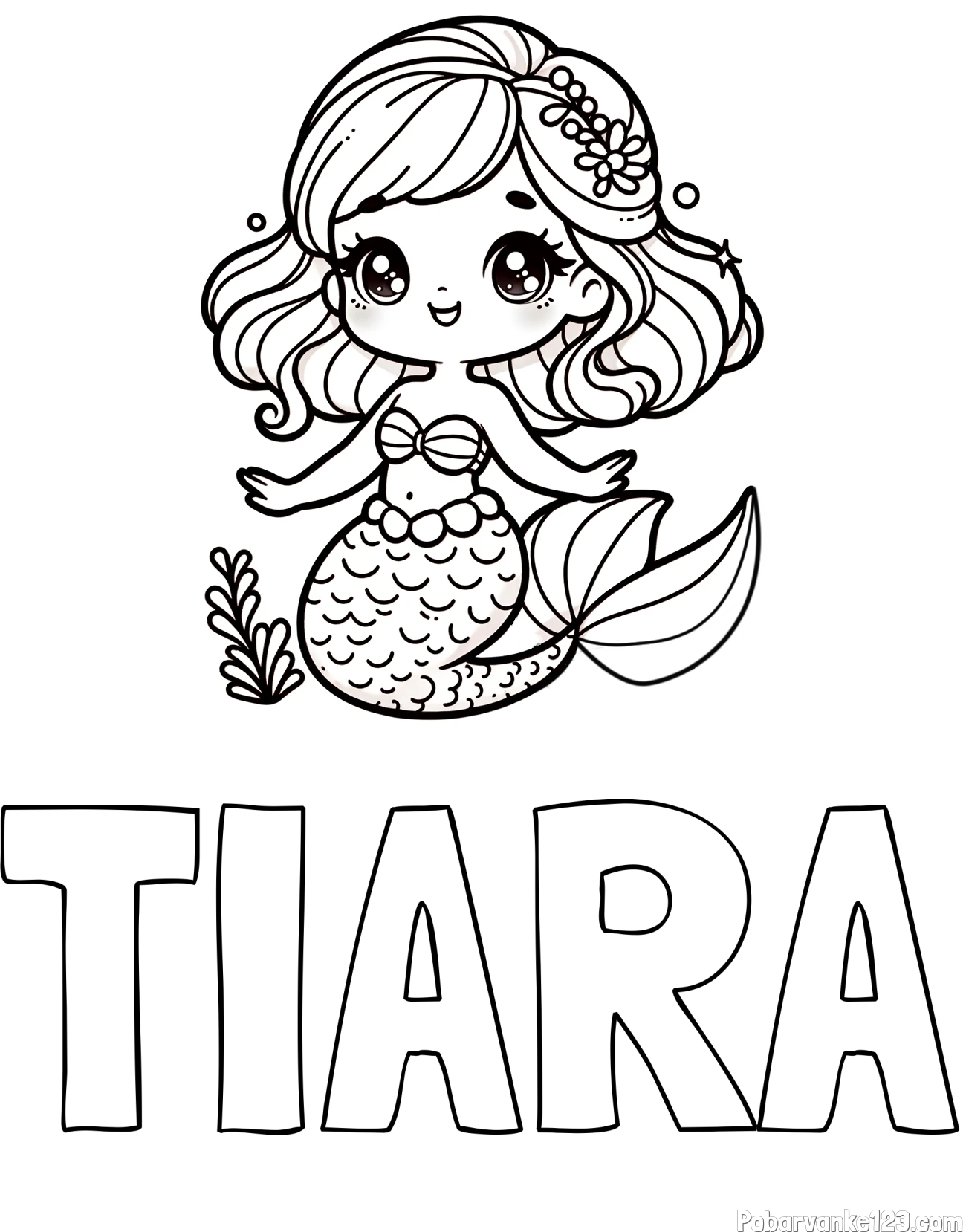 Pobarvanka imena TIARA in pobarvanka simpatične morske deklice