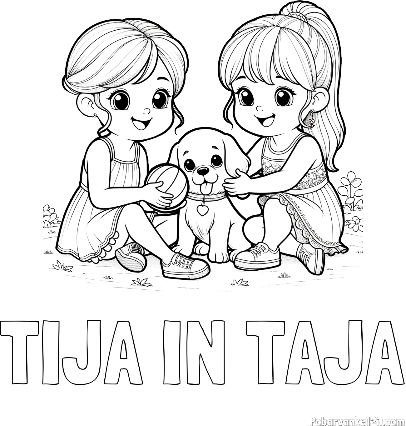 Pobarvanka imena TIJA IN TAJA in pobarvanka prijateljic s kužkom