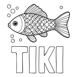 Online izdelana pobarvanka - Pobarvanka imena TIKI in pobarvanka ribe
