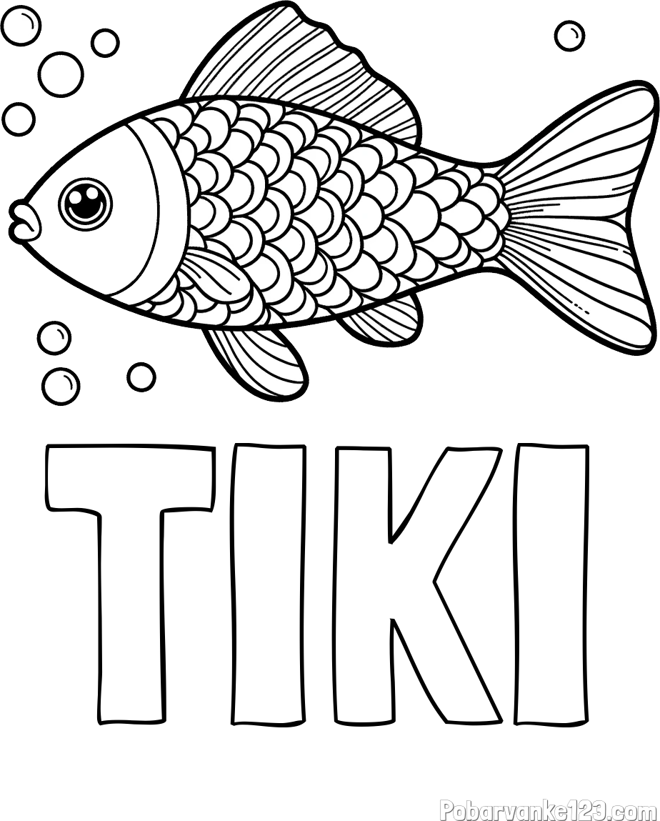 Pobarvanka imena TIKI in pobarvanka ribe