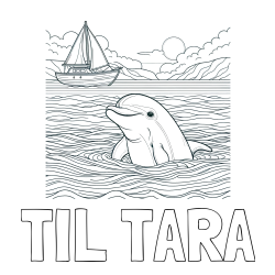 Online izdelana pobarvanka - Pobarvanka imena TIL TARA in pobarvanka delfina v morju ter jadrnice
