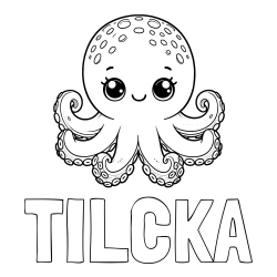 Online izdelana pobarvanka - Pobarvanka imena TILČKA in otroška pobarvanka ljubke hobotnice