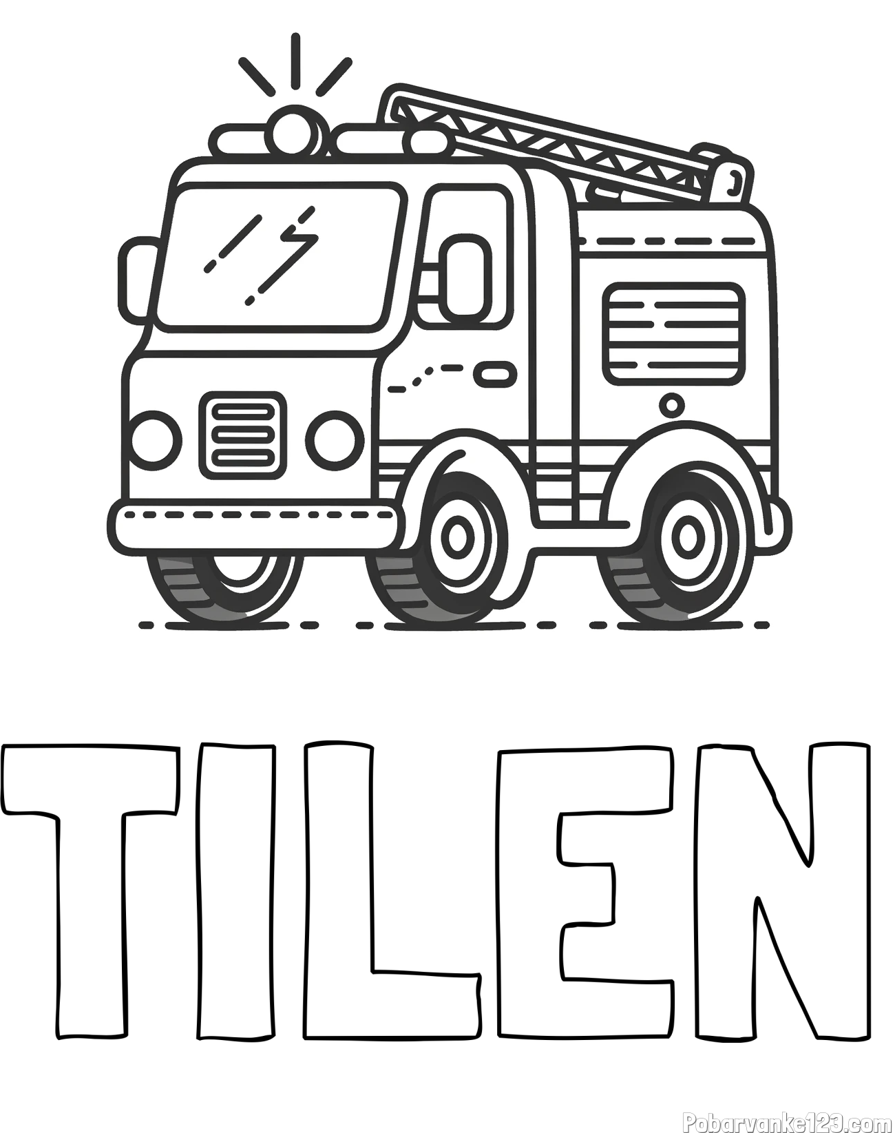 Pobarvanka imena TILEN in pobarvanka gasilskega avta z vklopljeno sireno