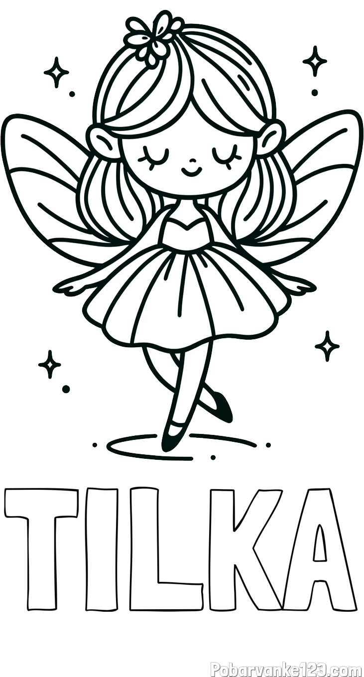 Pobarvanka imena TILKA in enostavna pobarvanka čarobne vile