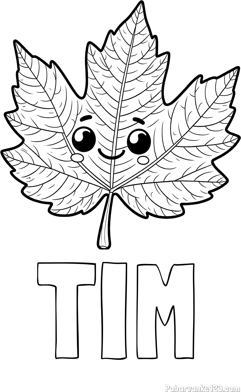 Pobarvanka imena TIM in otroška pobarvanka nasmejanega lista