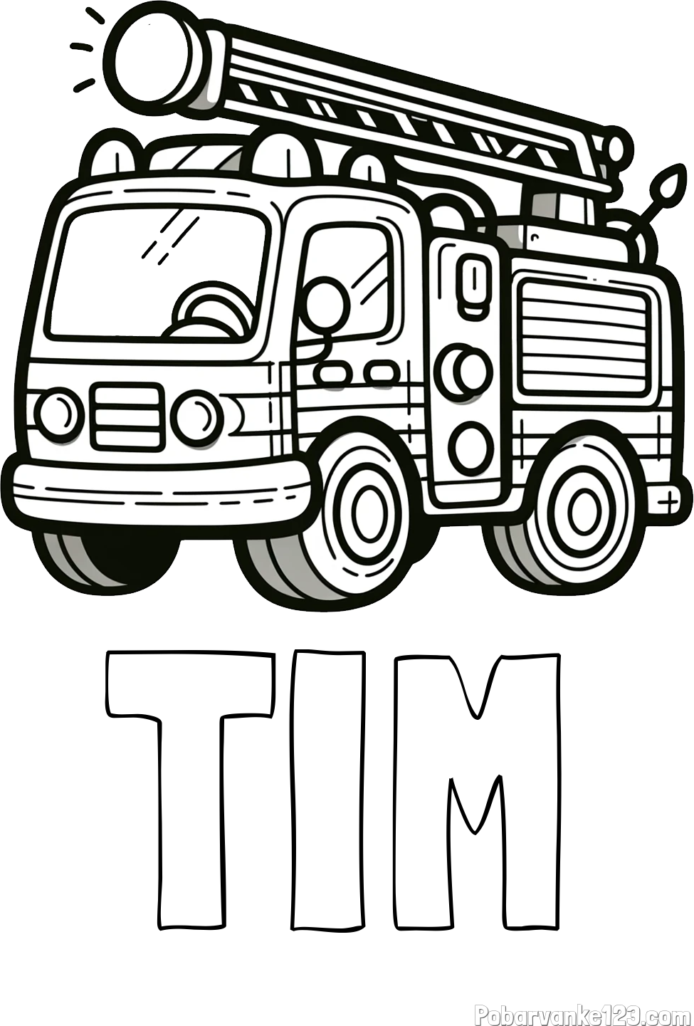 Pobarvanka imena TIM in otroška pobarvanka preprostega gasilskega avta