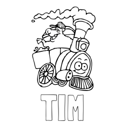 Online izdelana pobarvanka - Pobarvanka imena TIM in otroška pobarvanka vesele lokomotive