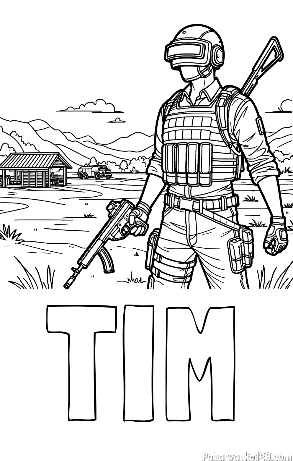 Pobarvanka imena TIM in otroška PUBG pobarvanka