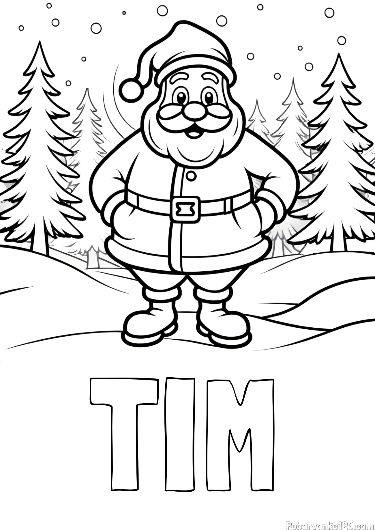 Pobarvanka imena TIM in pobarvanka Božička v gozdu