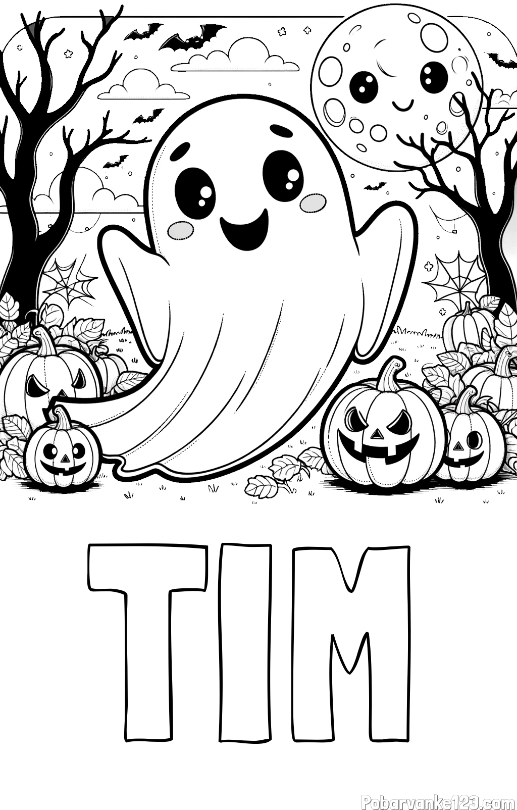 Pobarvanka imena TIM in pobarvanka ljubkega duhca in buč za noč čarovnic