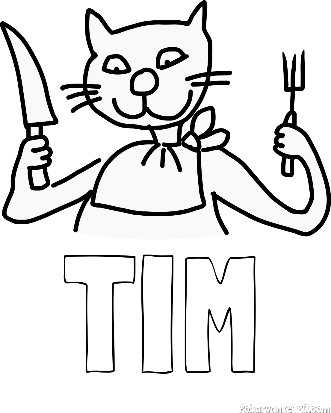 Pobarvanka imena TIM in pobarvanka mačke pri kosilu