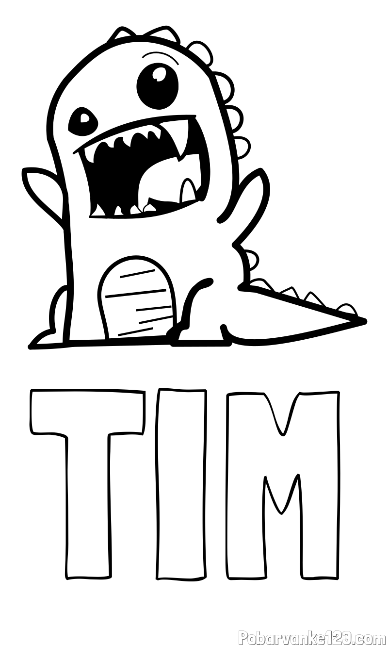 Pobarvanka imena TIM in pobarvanka strašnega dinozavra