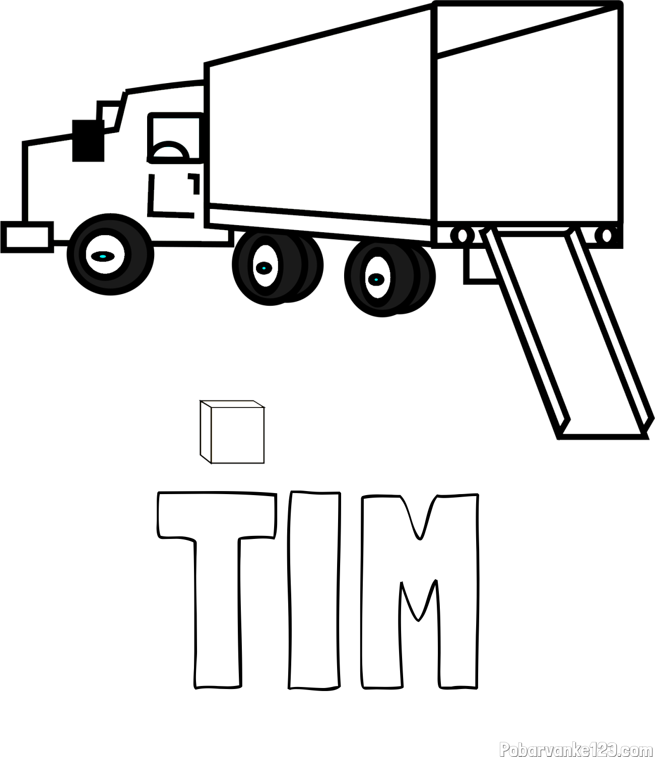 Pobarvanka imena TIM in pobarvanka velikega tovornjaka pri nakladanju