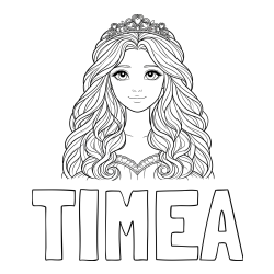 Pobarvanka imena TIMEA in pobarvanka ljubke princese z bujnimi lasmi