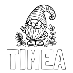 Online izdelana pobarvanka - Pobarvanka imena TIMEA in pobarvanka prijaznega škrata oz. palčka