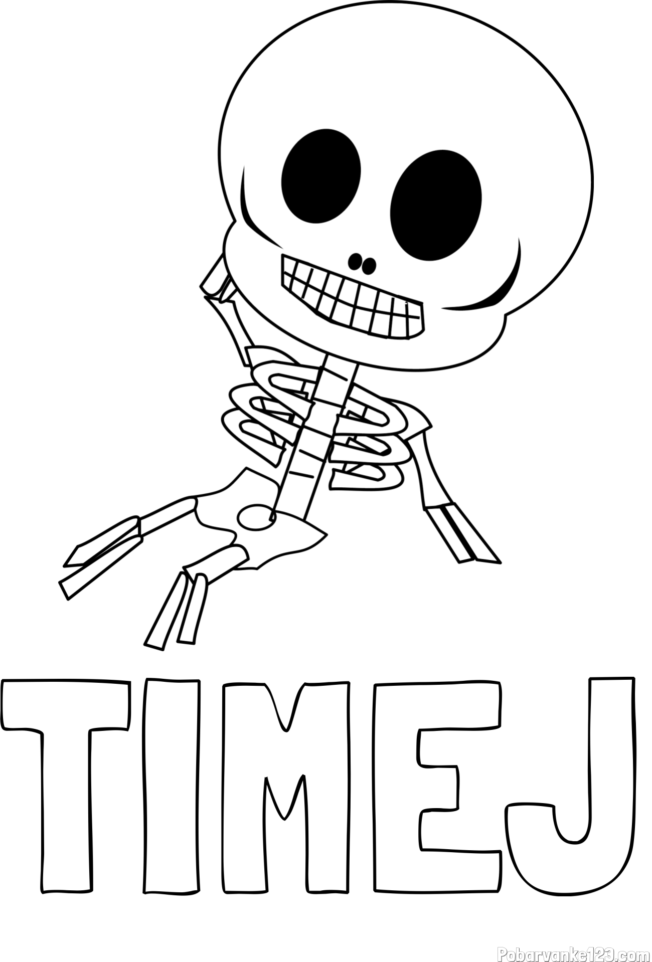 Pobarvanka imena TIMEJ in otroška pobarvanka okostnjaka